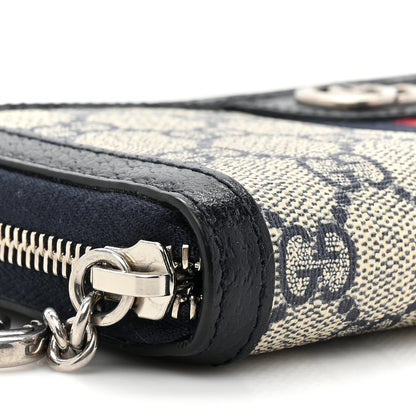 Gucci GG Supreme Monogram Textured Dollar Calfskin Web Ophidia Zip Around Wallet Beige Blue 12 of 13