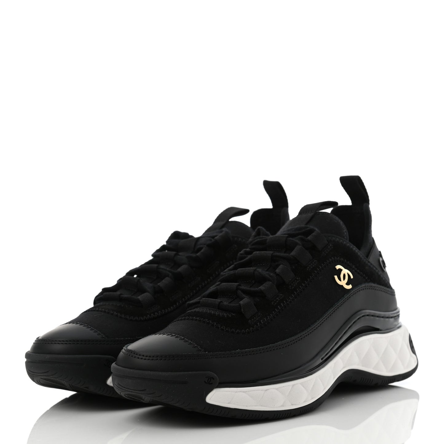 Velvet Calfskin Mixed Fibers CC Sneakers 37 Black
