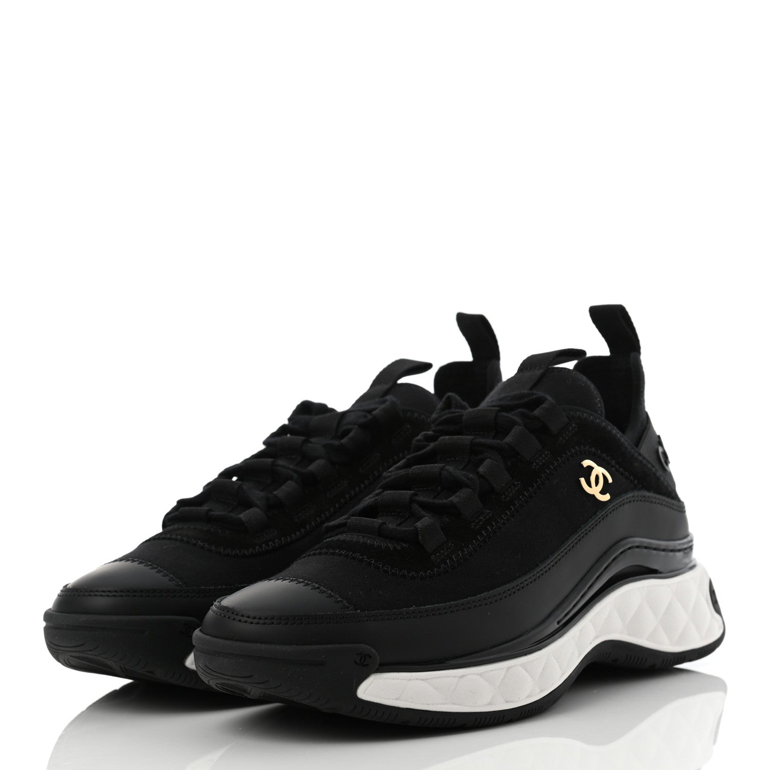 Chanel Velvet Calfskin Mixed Fibers CC Sneakers 37 Black 3 of 8