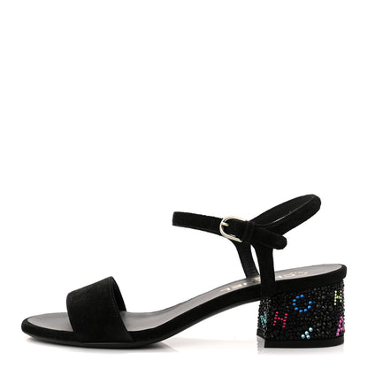 Chanel Suede Strass Ankle Strap Sandals 37.5 Black Multicolor 1 of 10