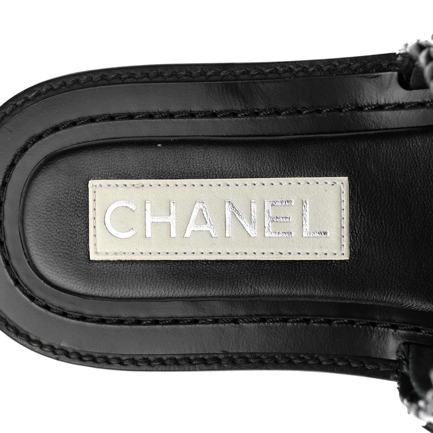 Chanel Raffia Crystal CC Mules Sandals 36 Black 7 of 10