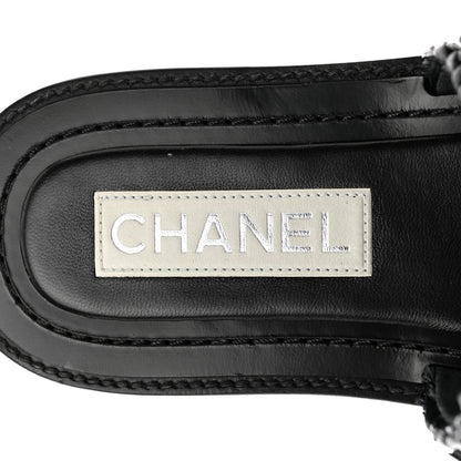 Chanel Raffia Crystal CC Mules Sandals 36 Black 7 of 10