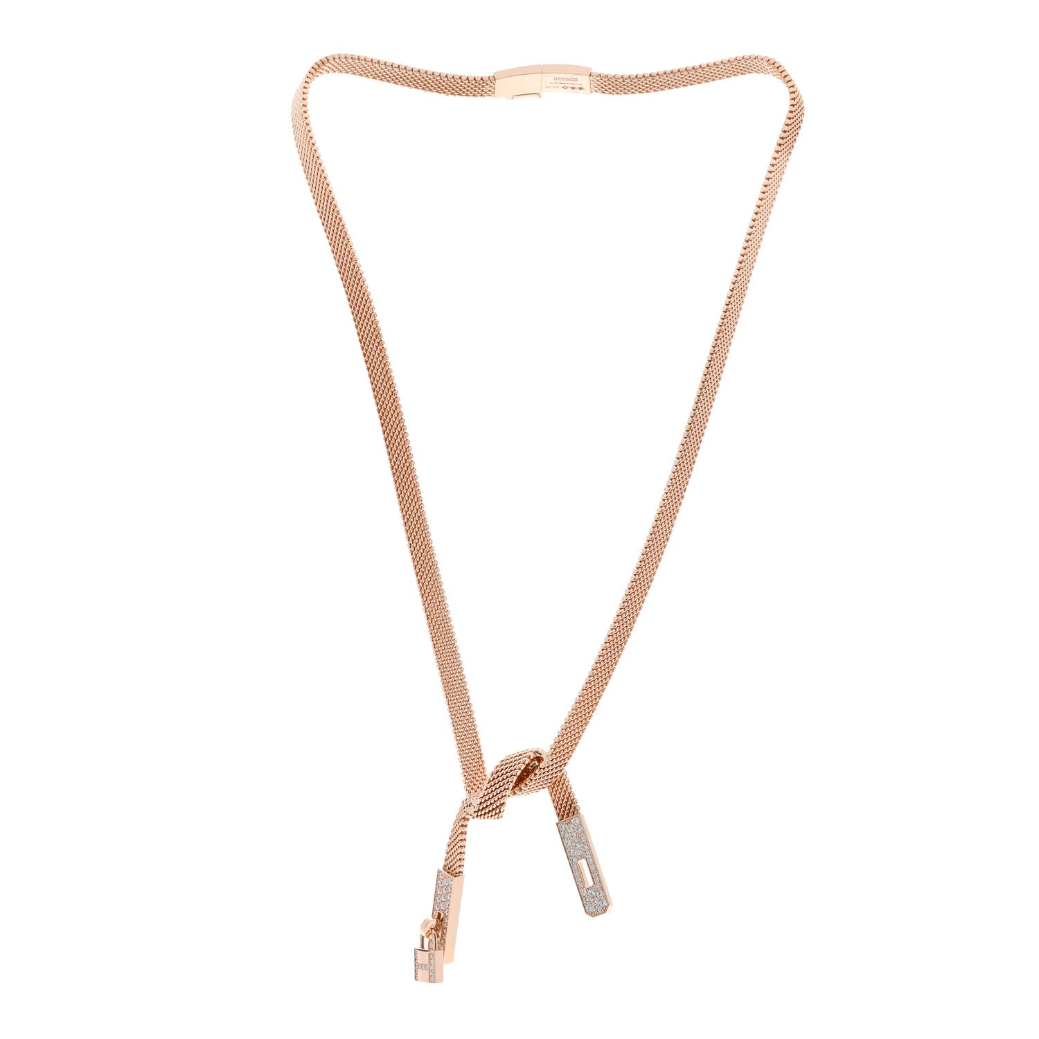 Hermes 18K Rose Gold Diamond Kelly Gavroche Necklace SH 3 of 6
