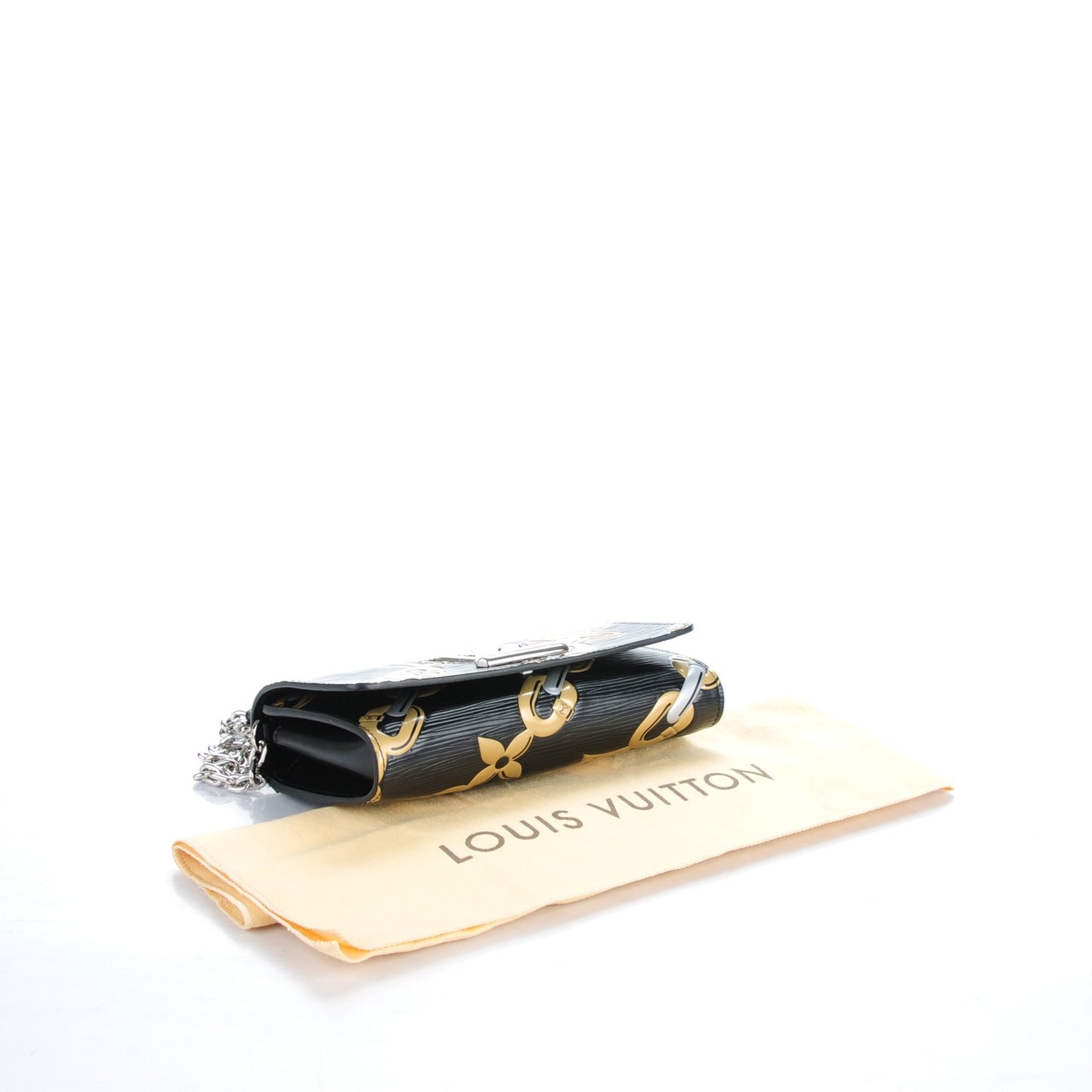 Epi Chain Flower Print Twist Chain Wallet Black