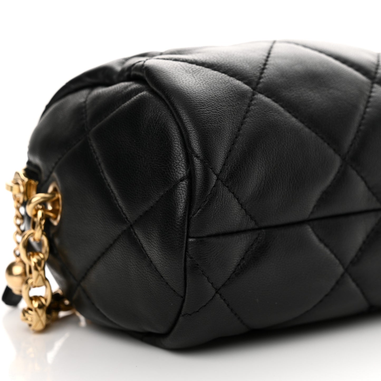 Lambskin Pearl Quilted CC Mini Bowling Bag Black