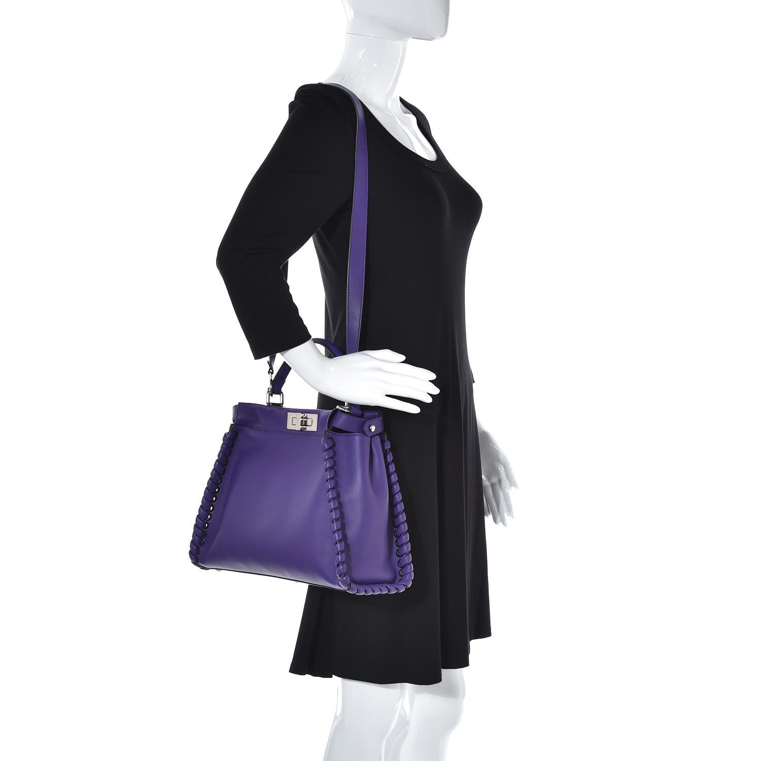 Fendi Vitello Seta Lace Up Medium Peekaboo Iconic Satchel Purple Rain 2 of 8