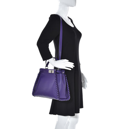 Fendi Vitello Seta Lace Up Medium Peekaboo Iconic Satchel Purple Rain 2 of 8