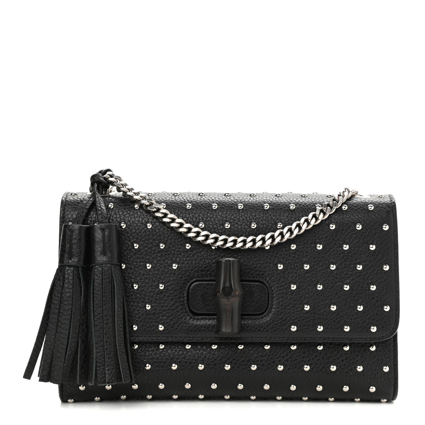 Calfskin Studded Medium Miss Bamboo Shoulder Bag Black