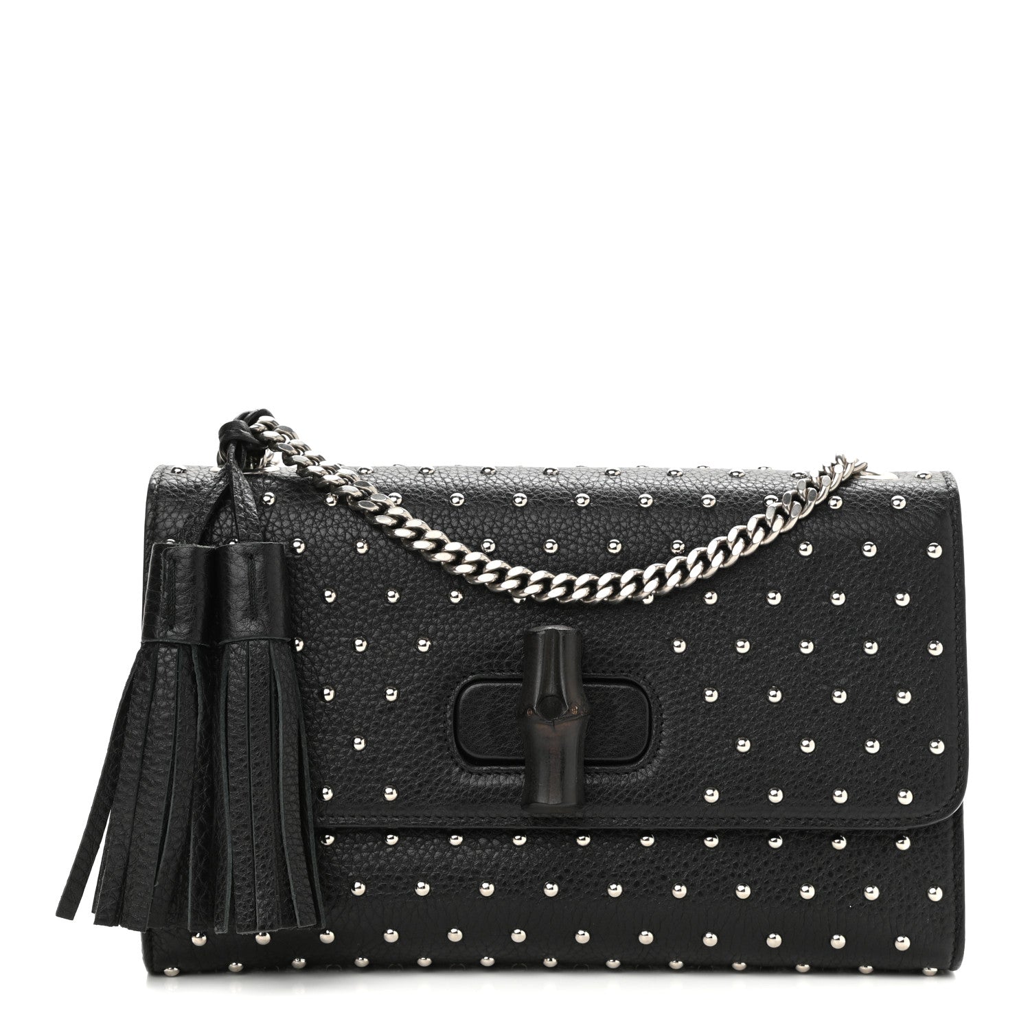 Gucci Calfskin Studded Medium Miss Bamboo Shoulder Bag Black 1 of 11