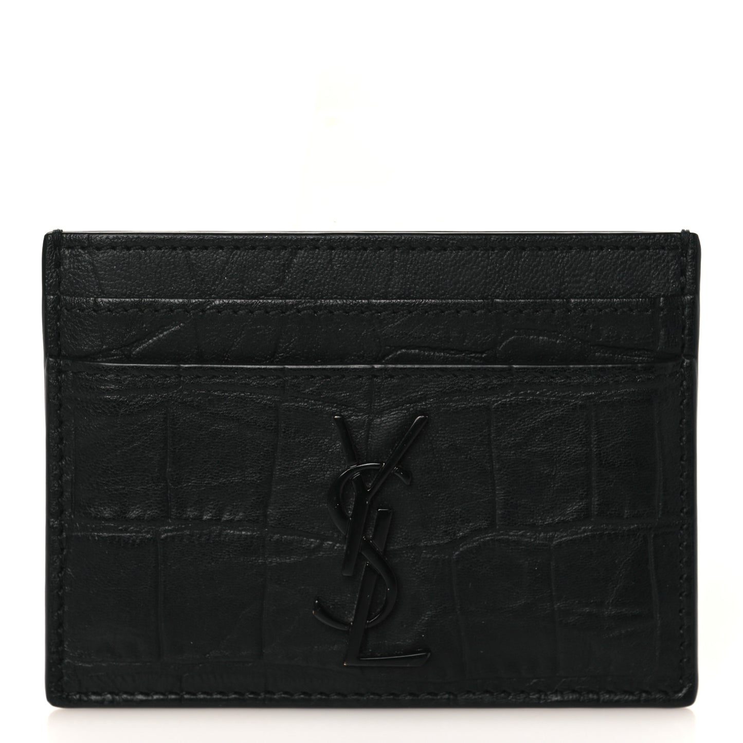 Calfskin Crocodile Embossed Monogram Credit Card Case Black