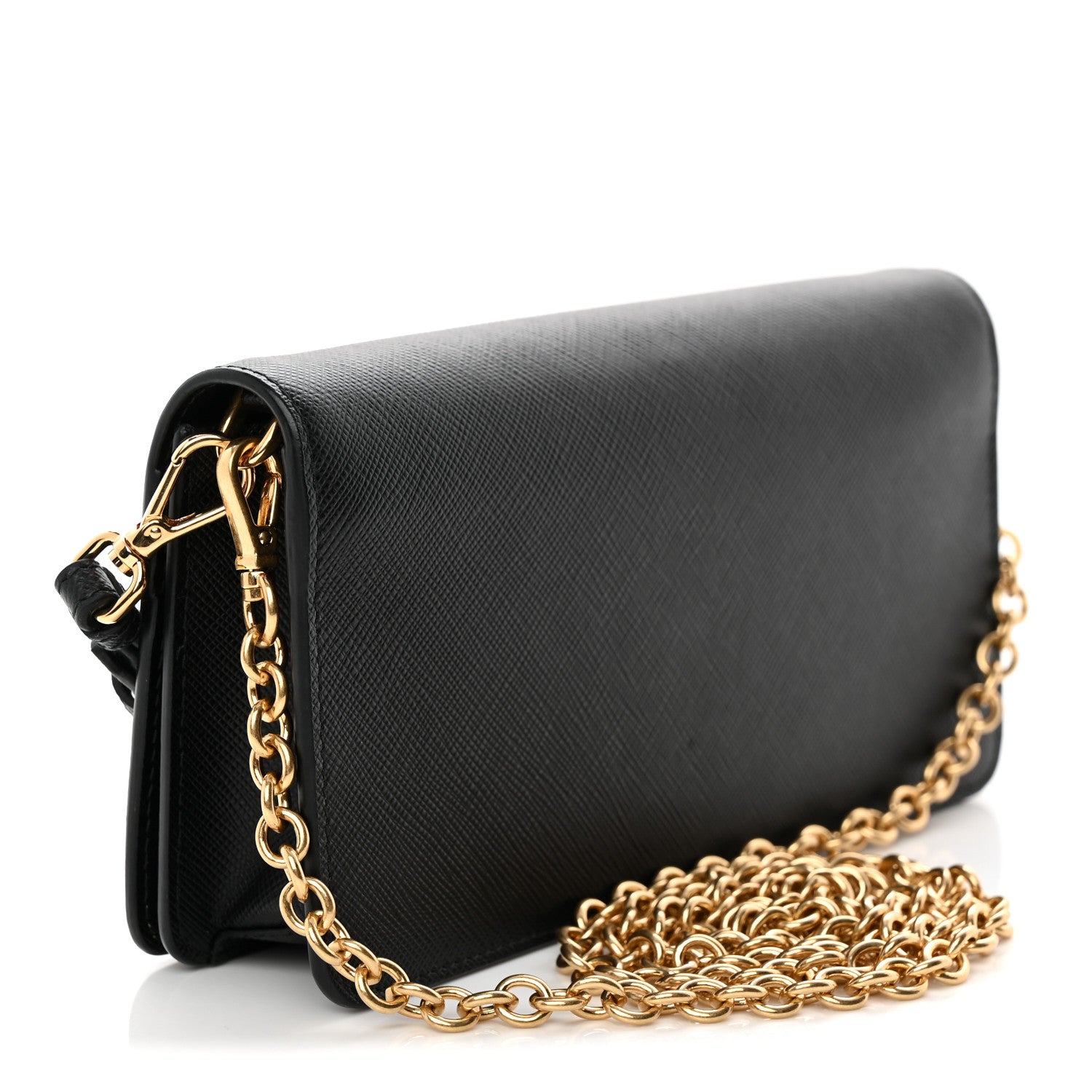 Prada Saffiano Shine Monochrome Mini Flap Crossbody Wristlet Bag Black 3 of 8