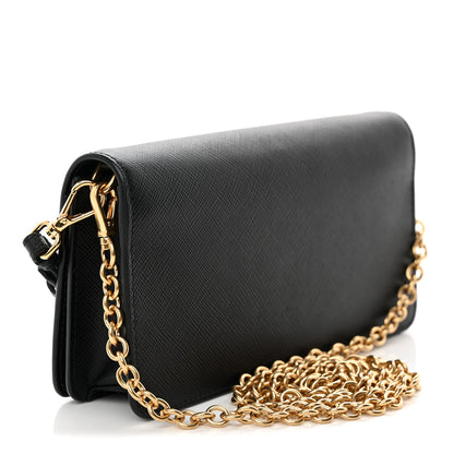 Prada Saffiano Shine Monochrome Mini Flap Crossbody Wristlet Bag Black 3 of 8