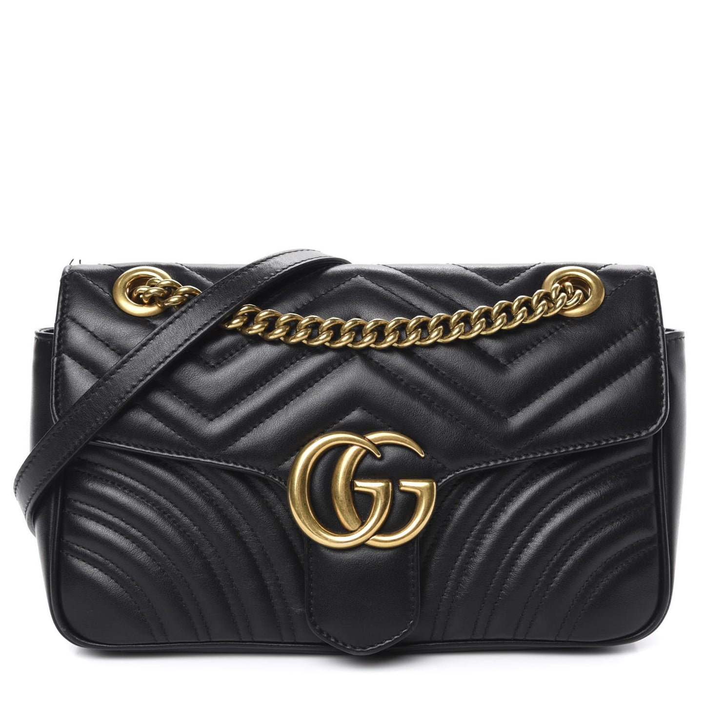 Calfskin Matelasse Small GG Marmont Shoulder Bag Black