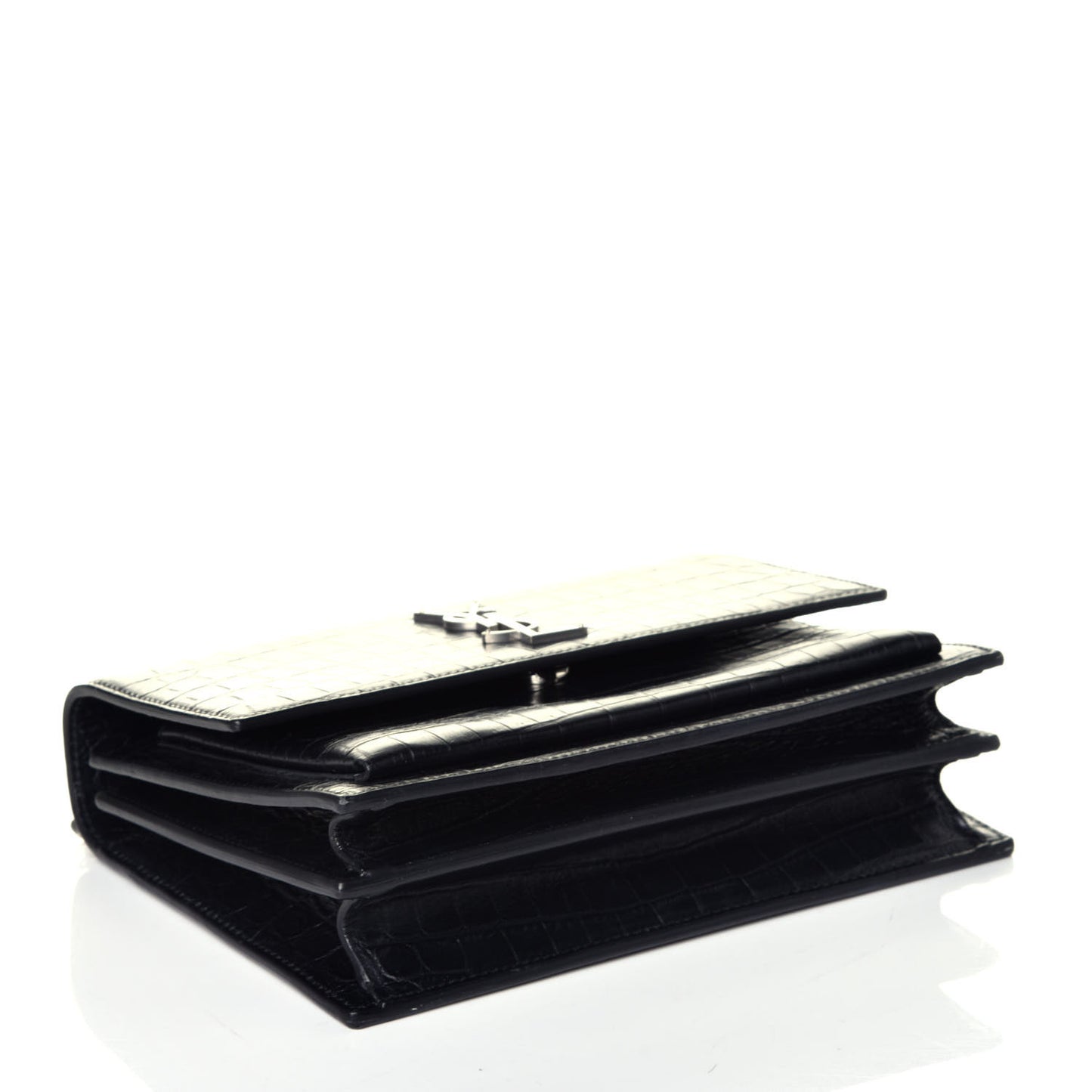 Calfskin Crocodile Embossed Medium Monogram Sunset Black