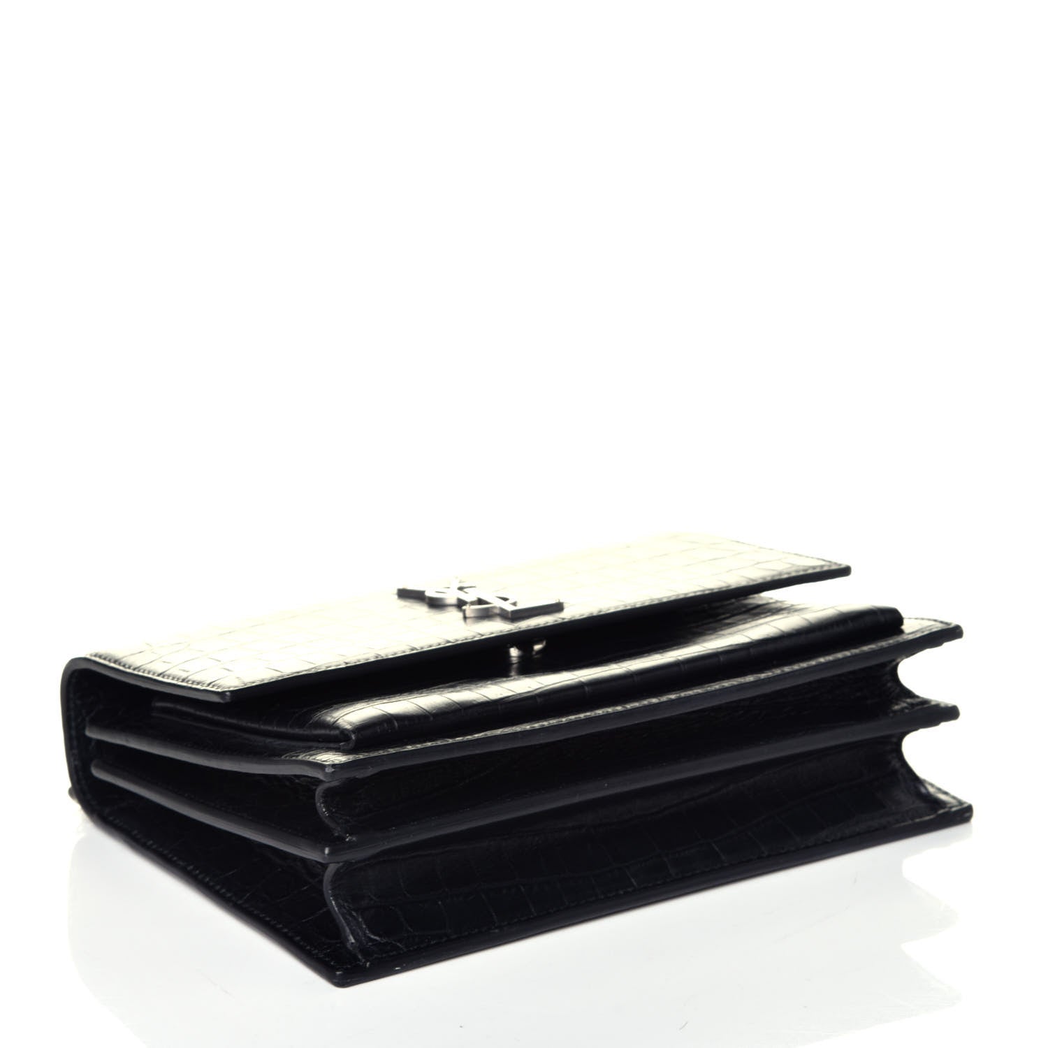 Saint Laurent Calfskin Crocodile Embossed Medium Monogram Sunset Black 4 of 8