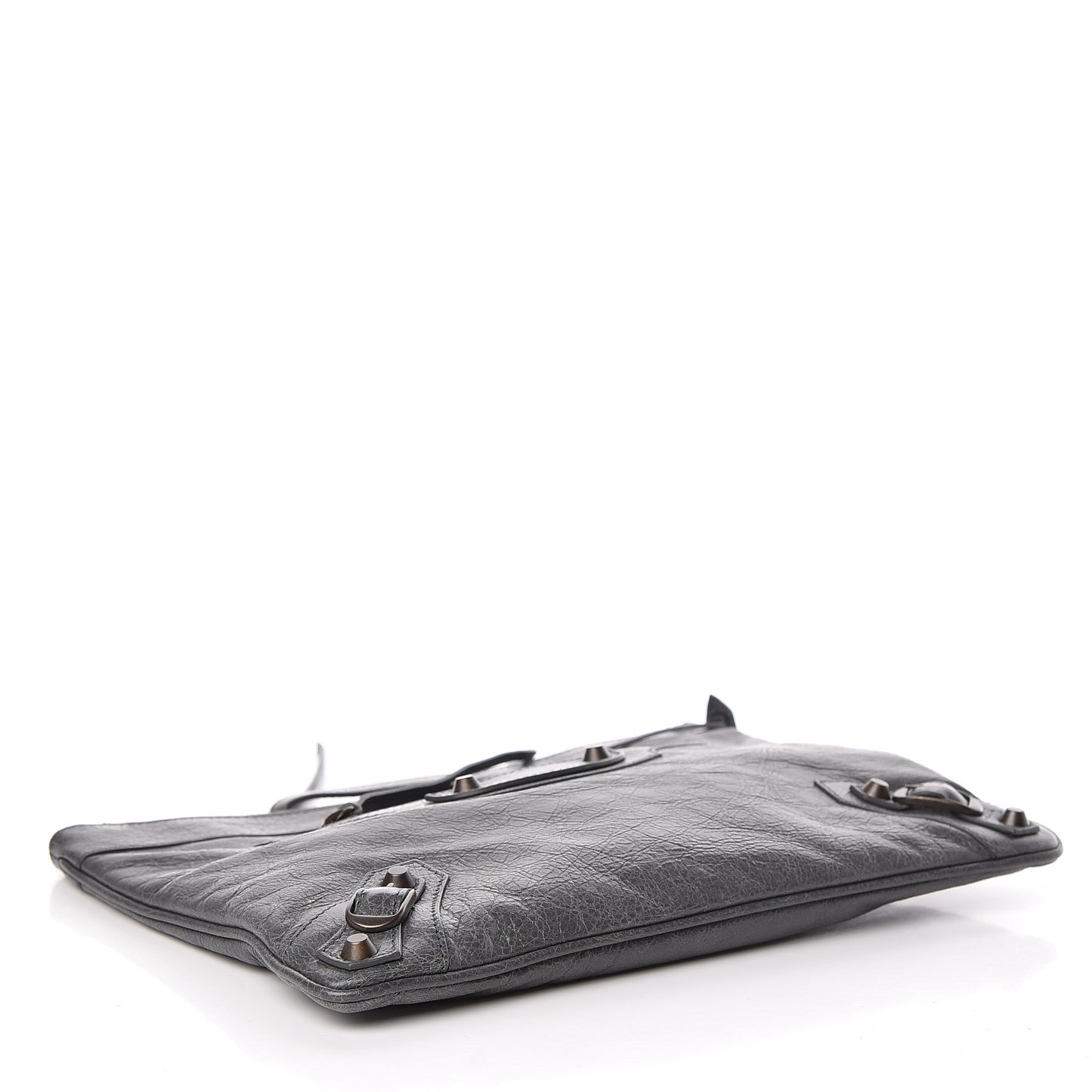 Agneau Classic Hardware Flat Handle Clutch Gris Tarmac