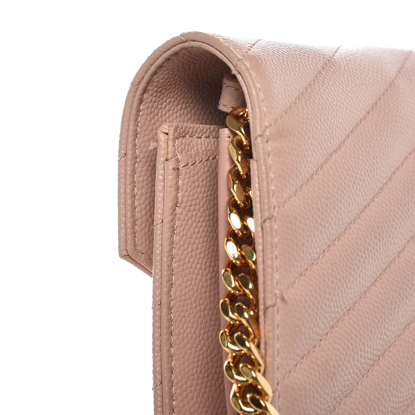 Grain De Poudre Matelasse Chevron Monogram Chain Wallet Pale Blush