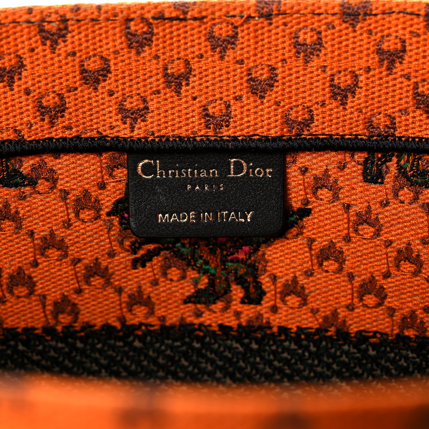 Christian Dior Canvas Embroidered Medium Dino Book Tote Orange Multicolor 6 of 14