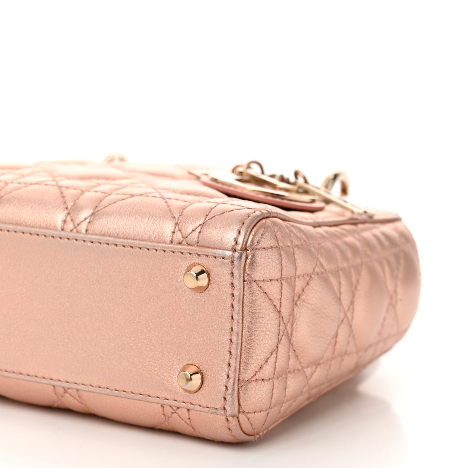 Christian Dior Metallic Grained Calfskin Cannage Mini Lady Dior Gold Rose 10 of 10