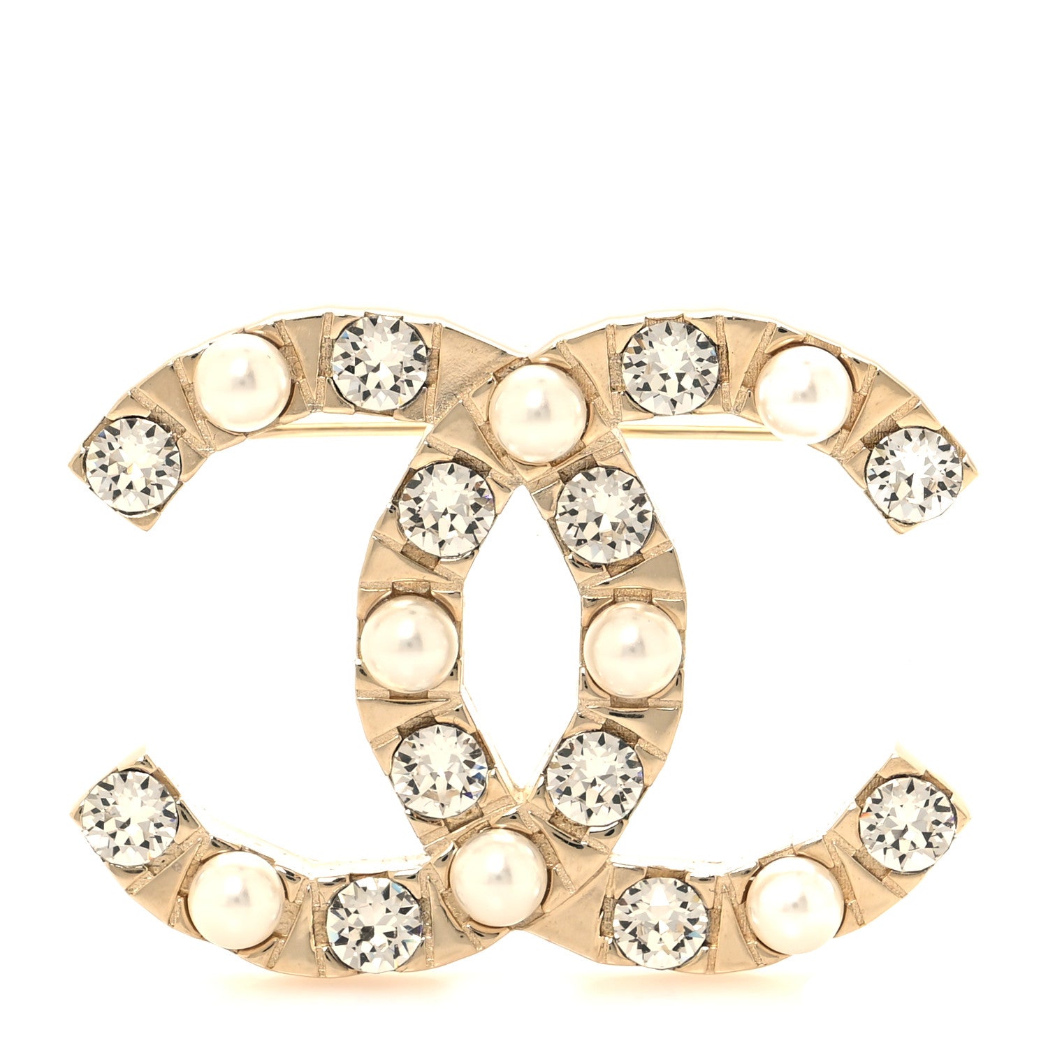 Chanel Crystal Pearl CC Brooch Gold 1 of 4