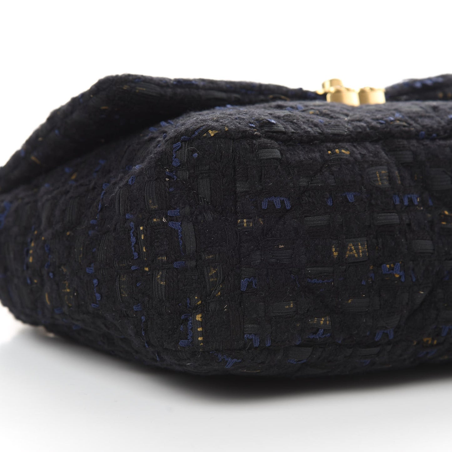 Tweed Quilted Large 19 Flap Black Navy Gold
