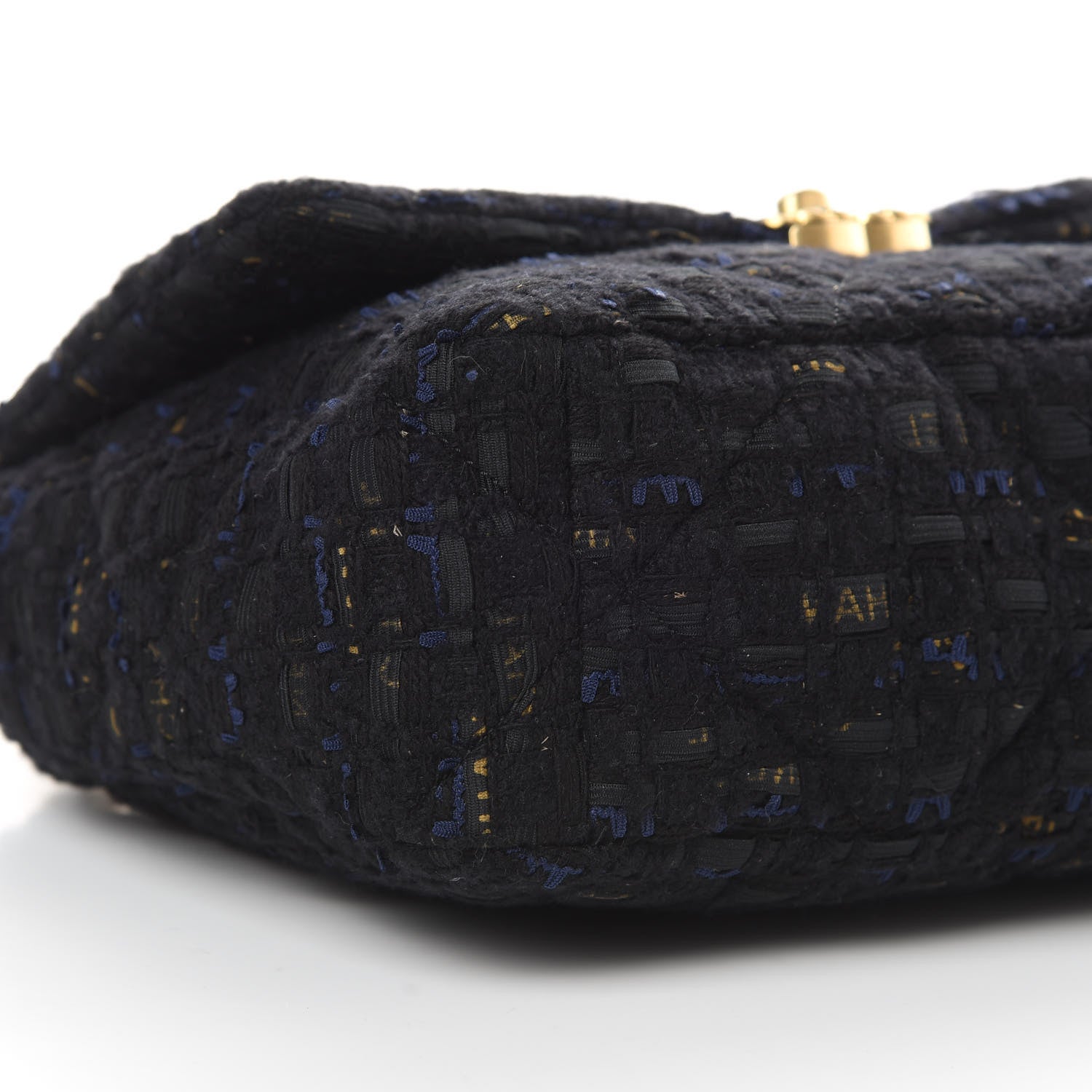 Chanel Tweed Quilted Large 19 Flap Black Navy Gold 9 of 11
