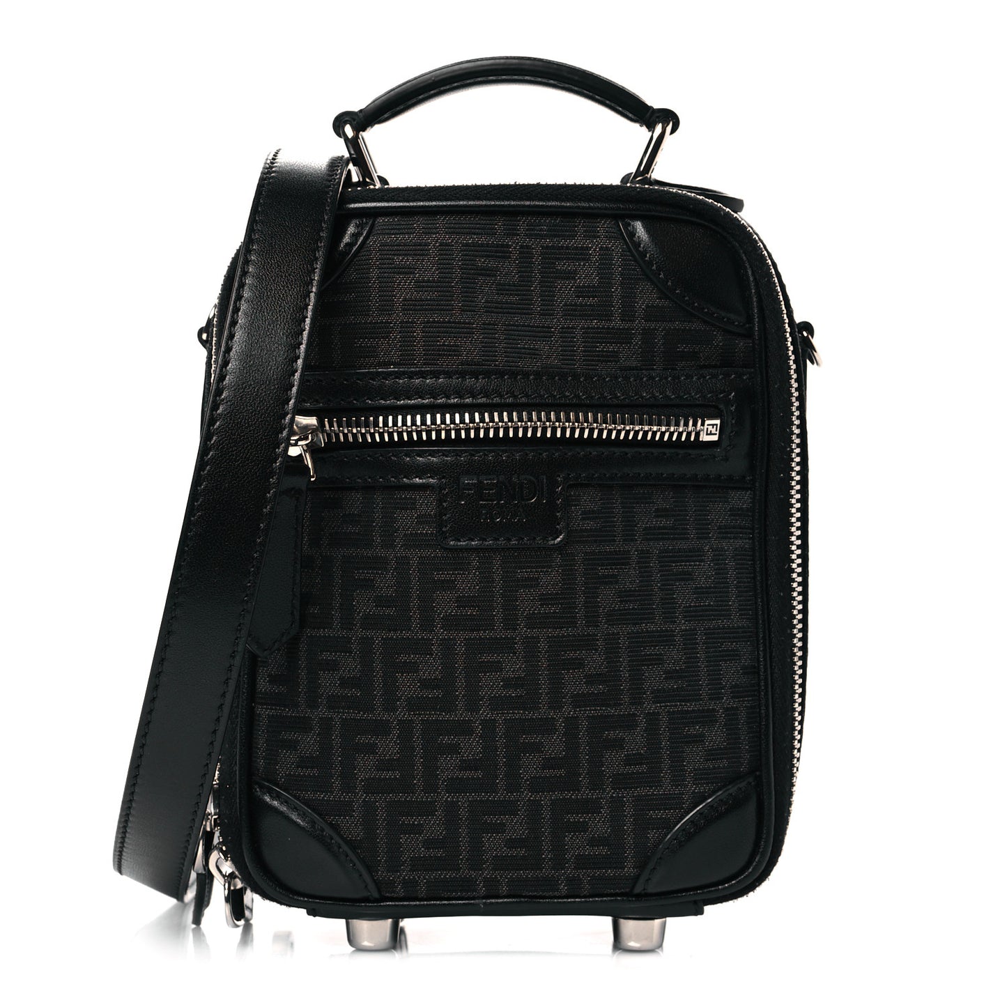 Recycled Fabric Jacquard Vitello Astro Micro FF Mini Trolley Bag Asfalto Black