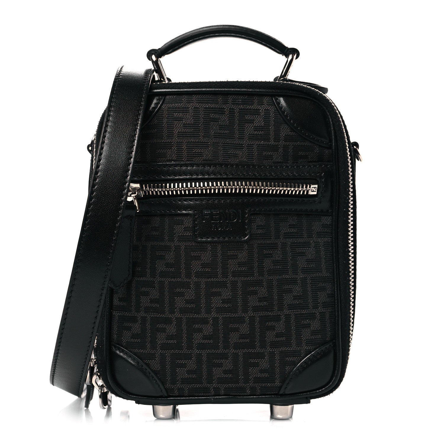 Fendi Recycled Fabric Jacquard Vitello Astro Micro FF Mini Trolley Bag Asfalto Black 1 of 10