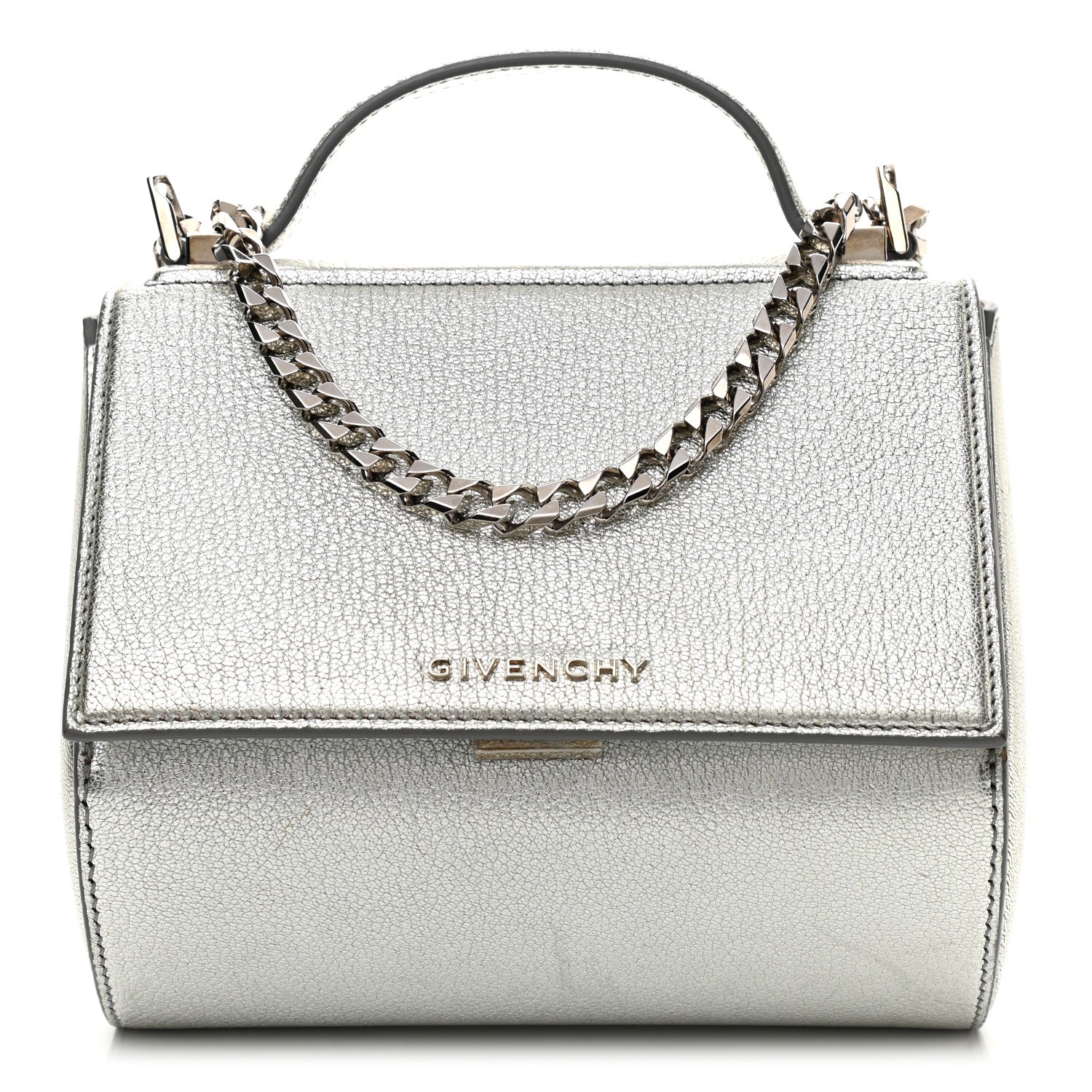 Givenchy Metallic Calfskin Mini Pandora Box Chain Crossbody Bag Silver 1 of 9