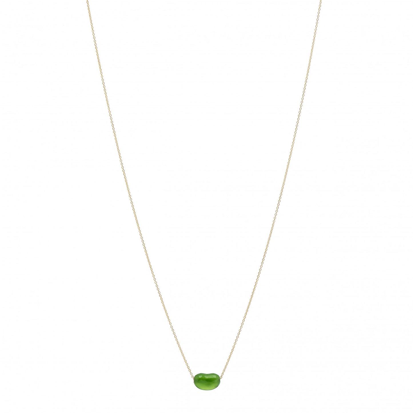 18K Yellow Gold Green Jade 9mm Elsa Peretti Bean Pendant Necklace