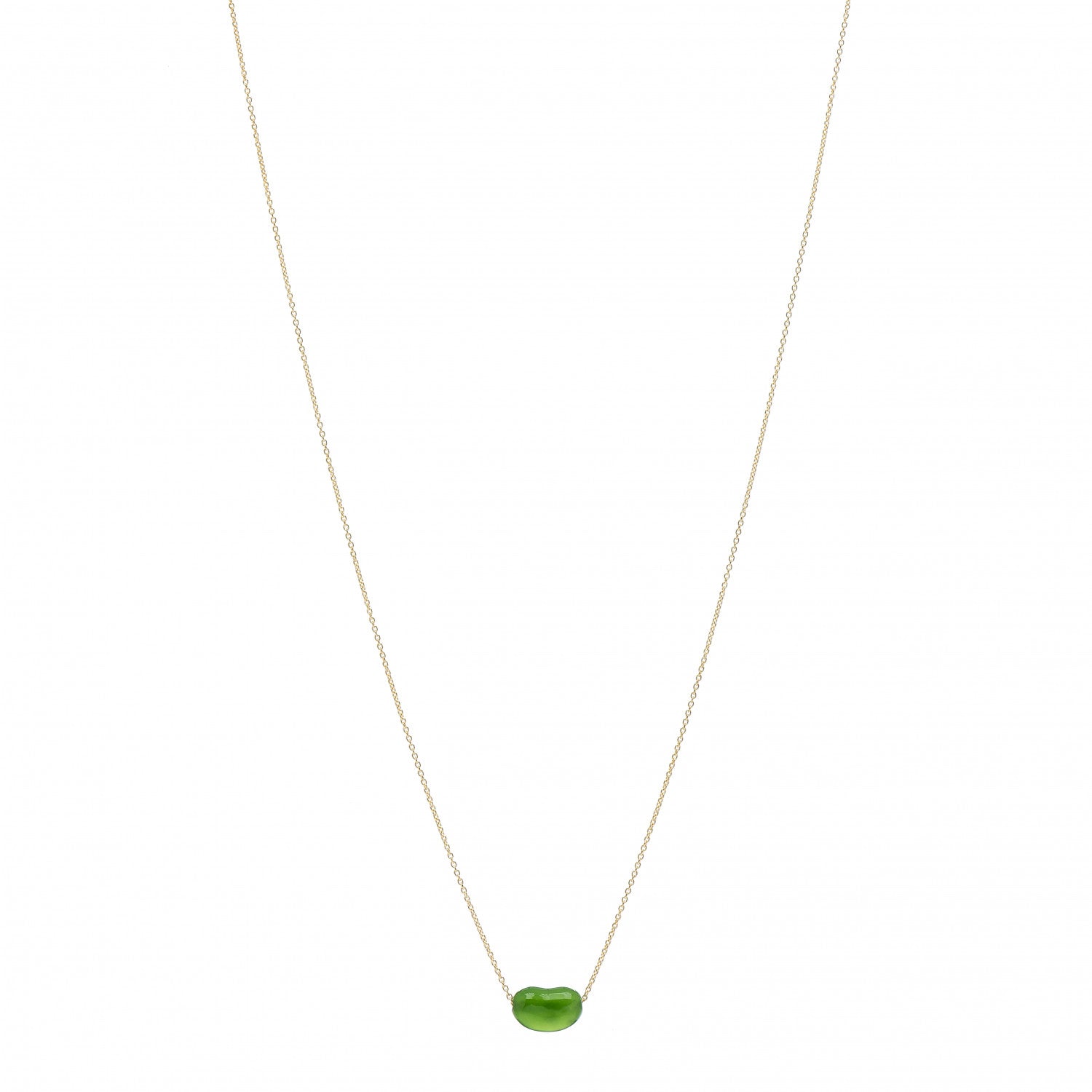 Tiffany 18K Yellow Gold Green Jade 9mm Elsa Peretti Bean Pendant Necklace 1 of 5