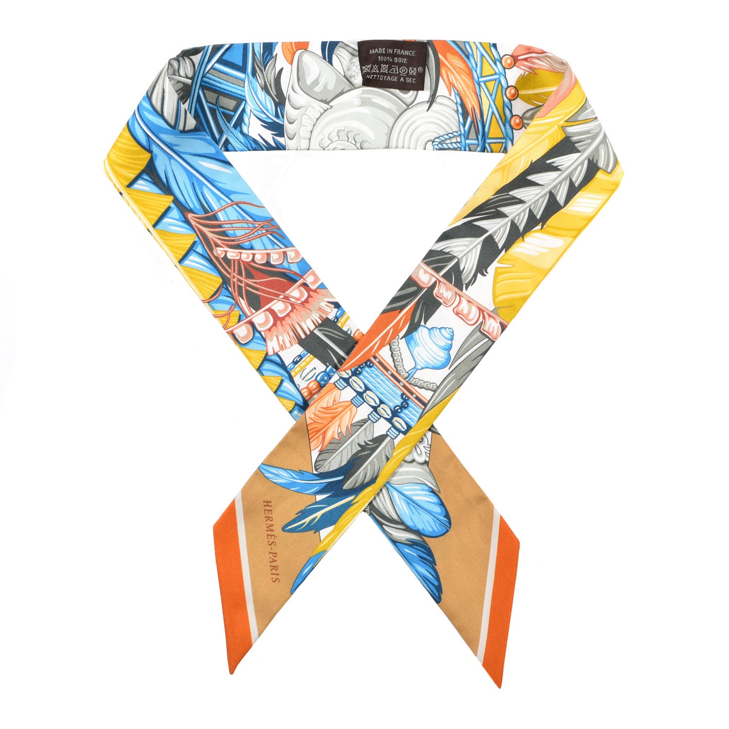 Hermes Silk La Danse Pacifique Twilly Jaune D'Or Kaki Orange 1 of 4