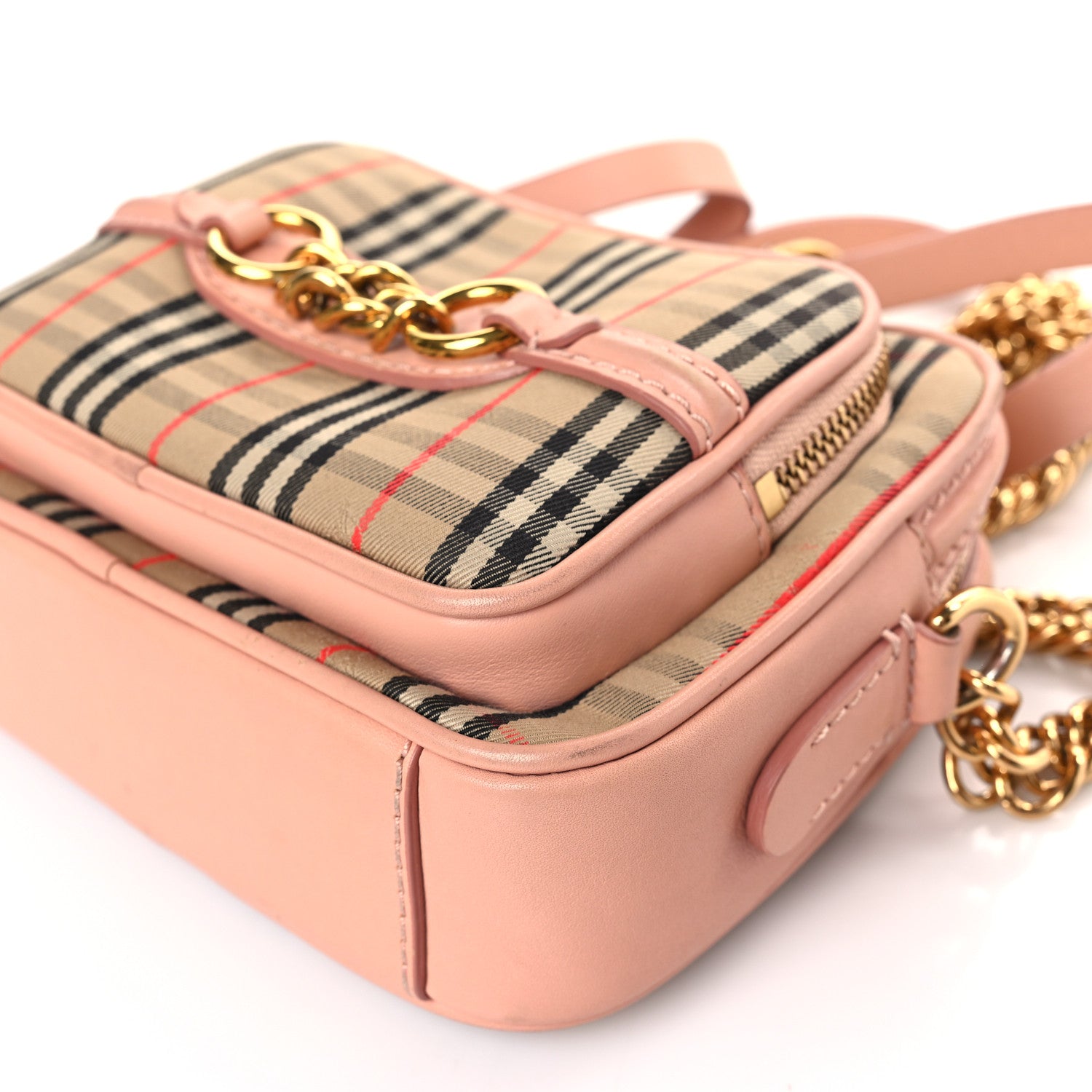 Burberry Smooth Calfskin 1983 Knight Check Link Camera Bag Peach 9 of 9