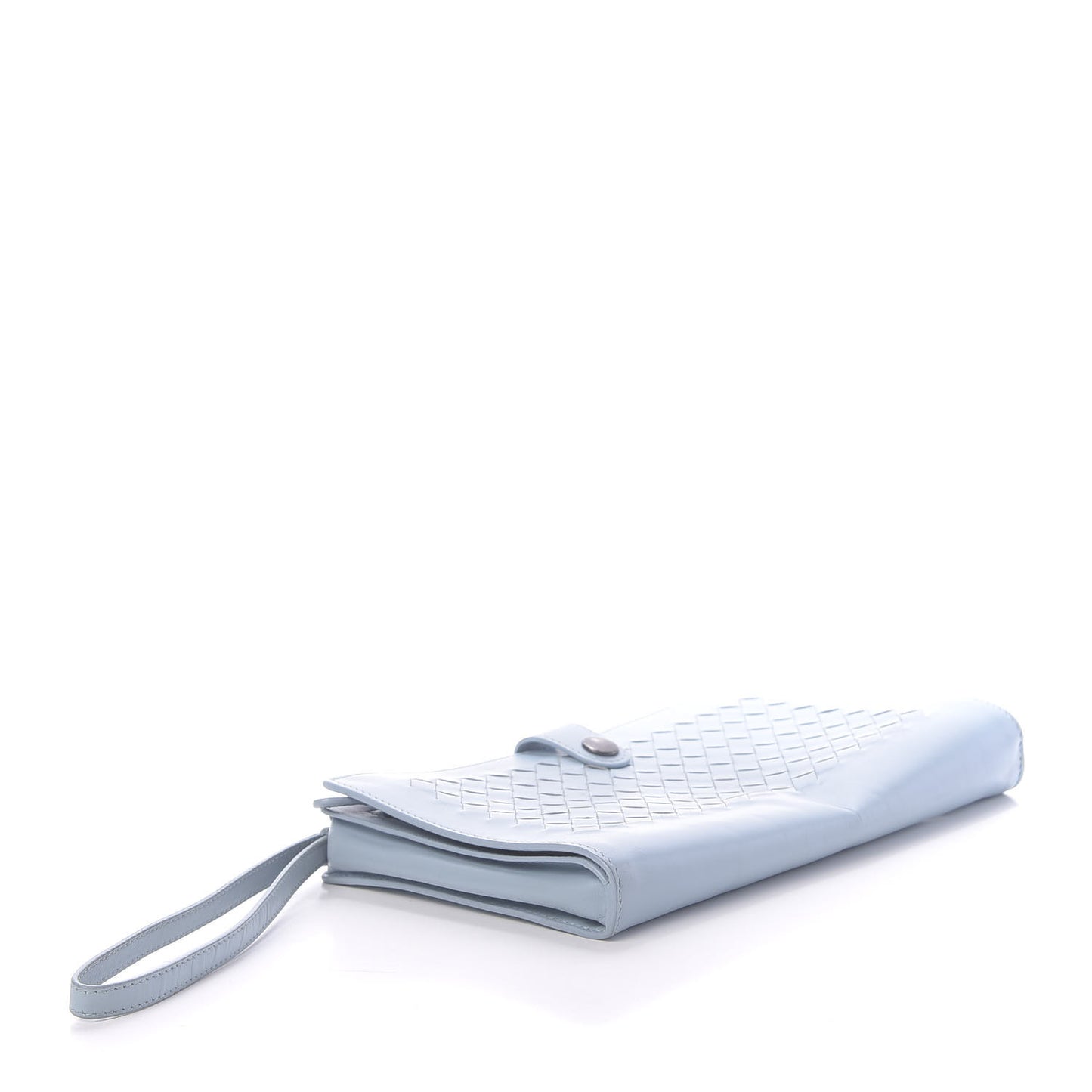 Calfskin Intrecciato Flap Wristlet Light Blue