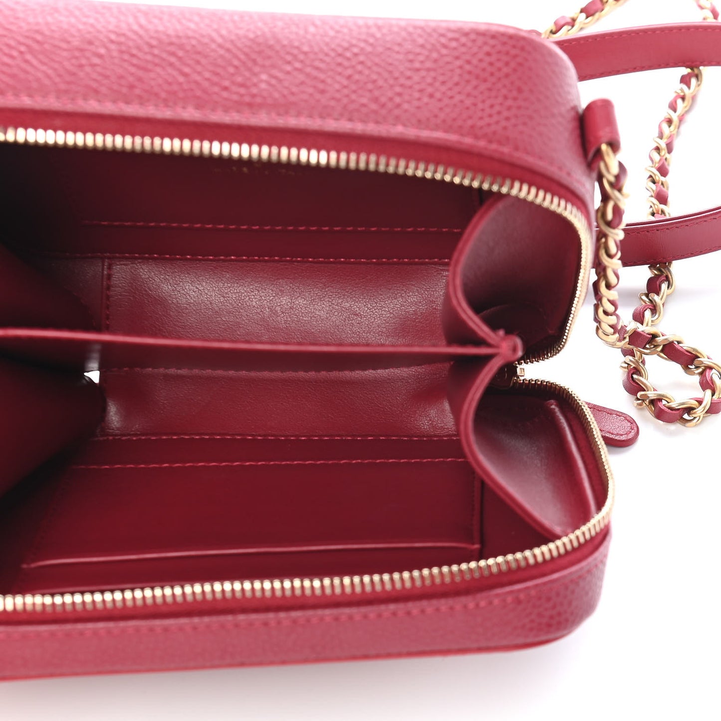 Caviar Quilted Filigree Vanity Clutch With Chain Dark Pink