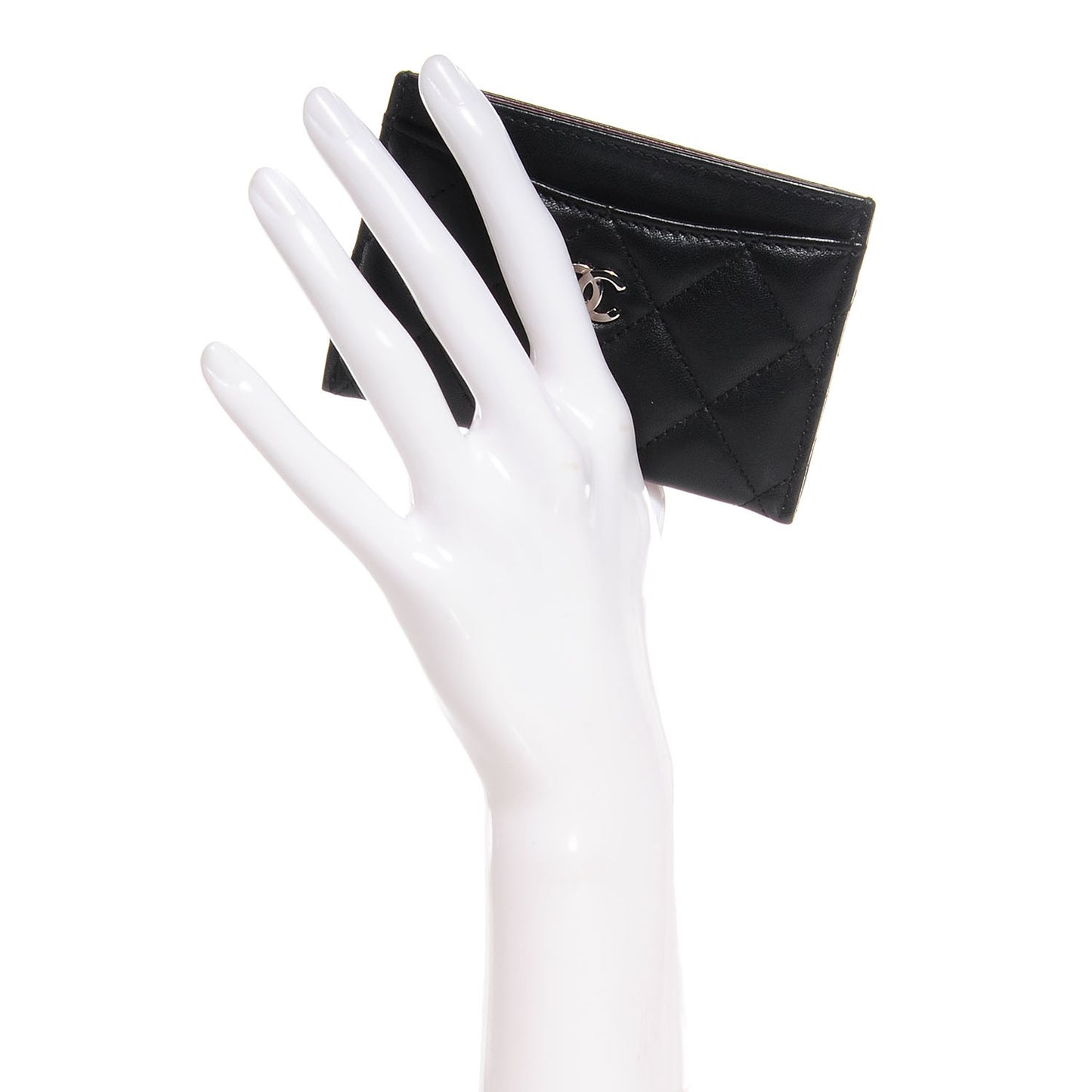Lambskin Quilted Card Holder Black