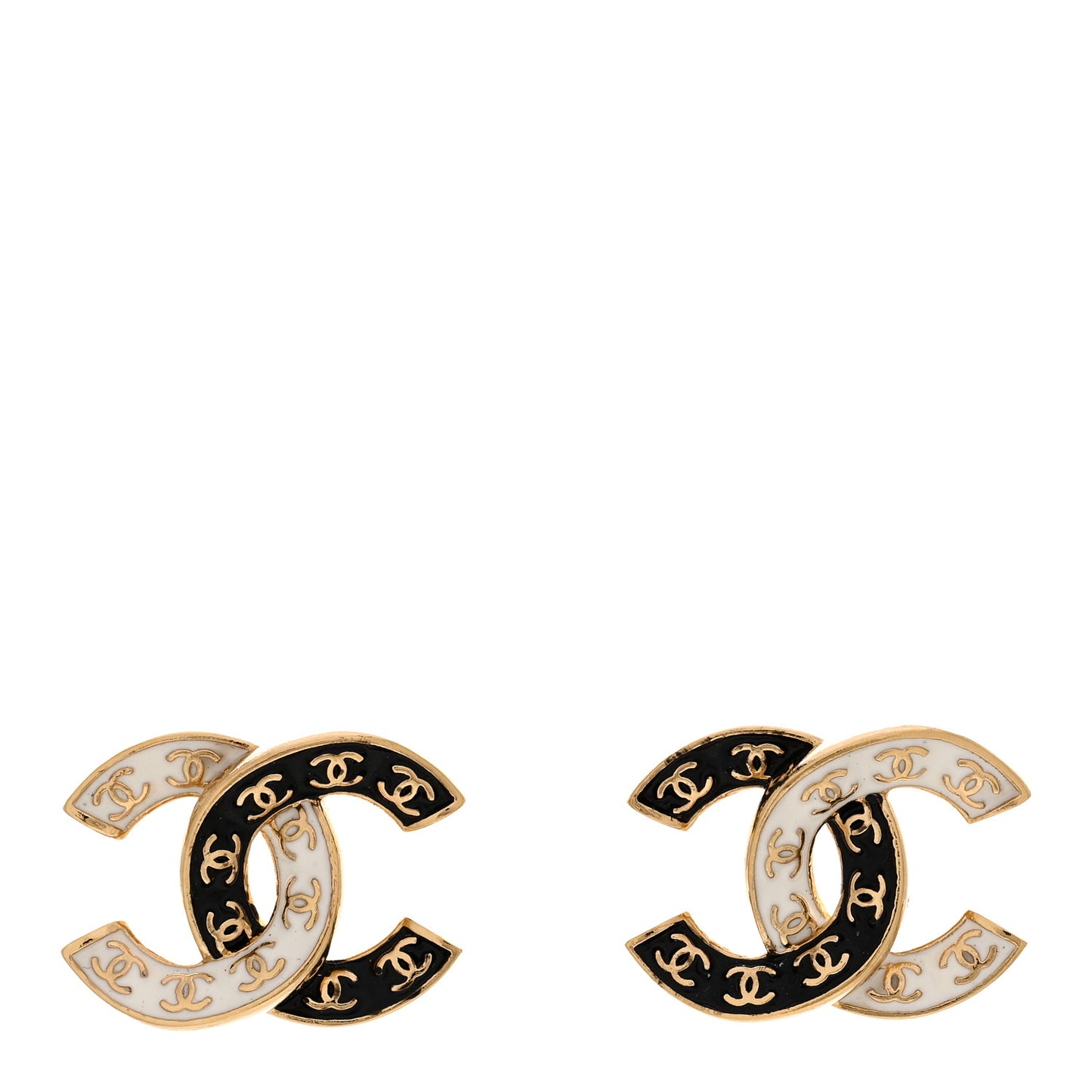Enamel CC Logo Earrings Gold Black White