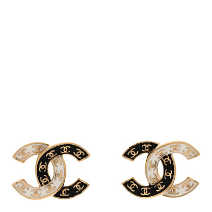 Chanel Enamel CC Logo Earrings Gold Black White 1 of 5