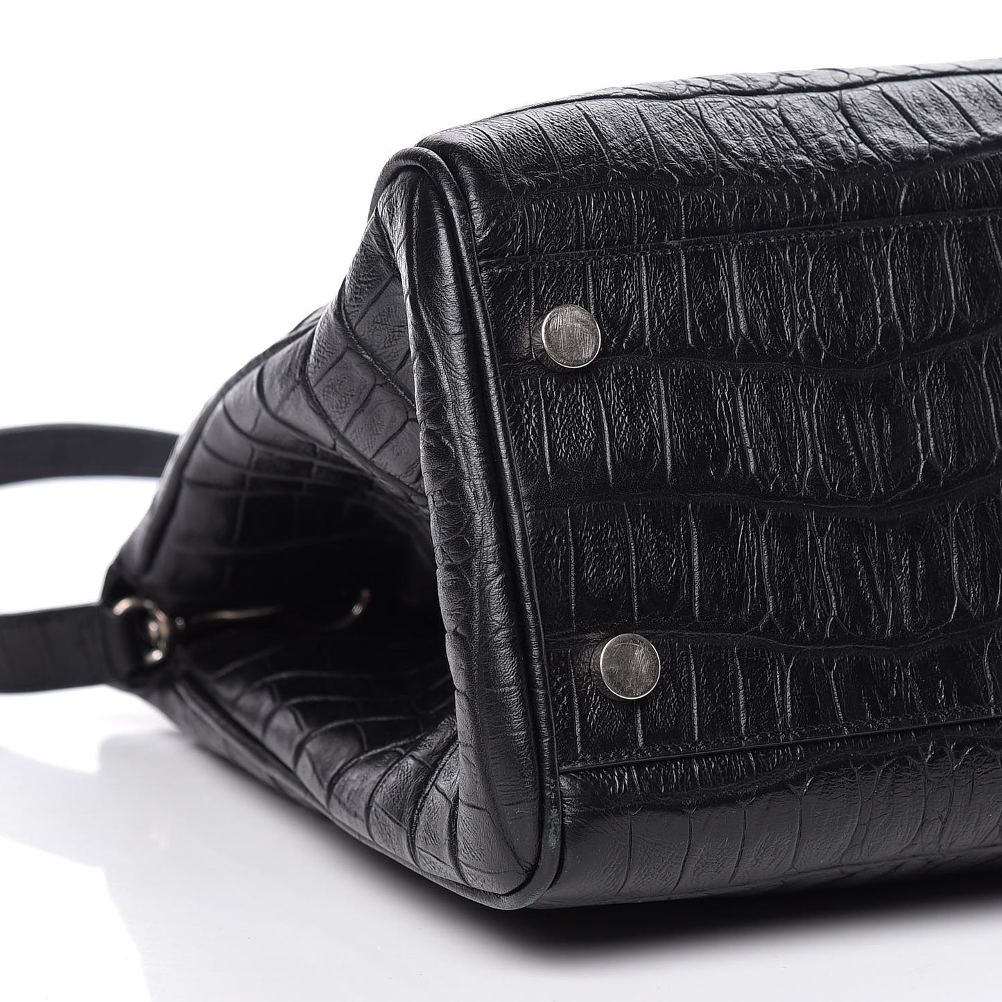Calfskin Crocodile Embossed Medium Trois Class Tote Black