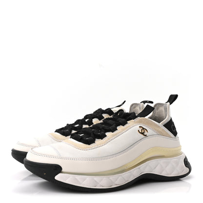 Chanel Velvet Calfskin Mixed Fibers CC Sneakers 39.5 Ivory Black 4 of 9