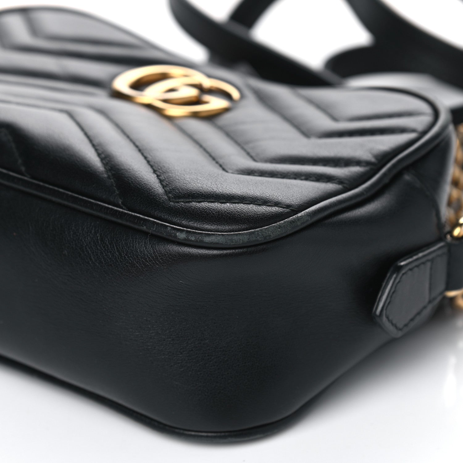 Gucci Calfskin Matelasse Mini GG Marmont Chain Shoulder Bag Black 8 of 14
