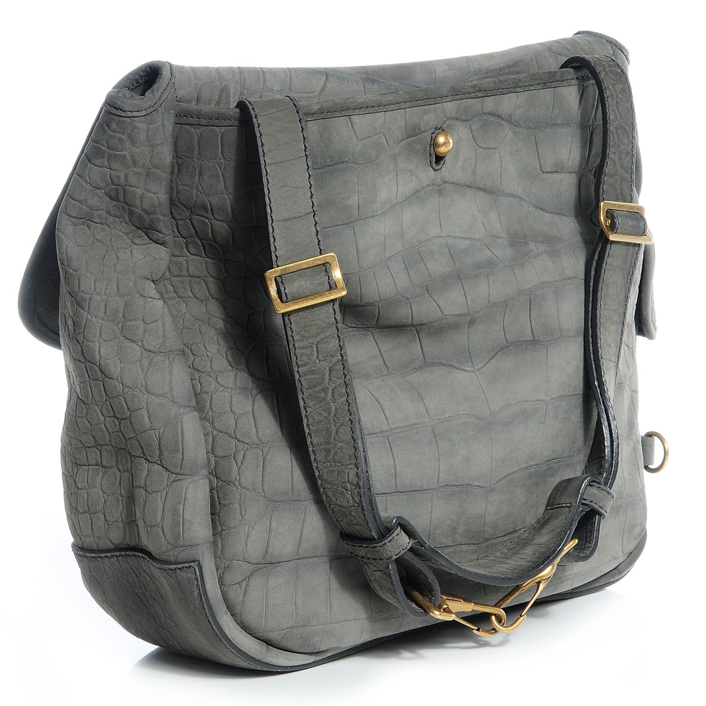 Crocodile Embossed Nubuck Besace Shoulder Bag Grey
