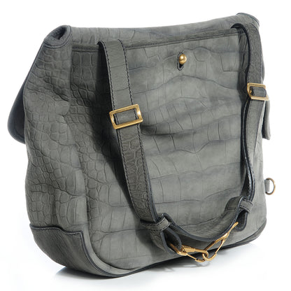 Saint Laurent Crocodile Embossed Nubuck Besace Shoulder Bag Grey 3 of 8