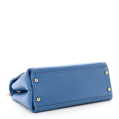 Chanel Grained Calfskin Small Chevron Chic Top Handle Flap Blue 4 of 13