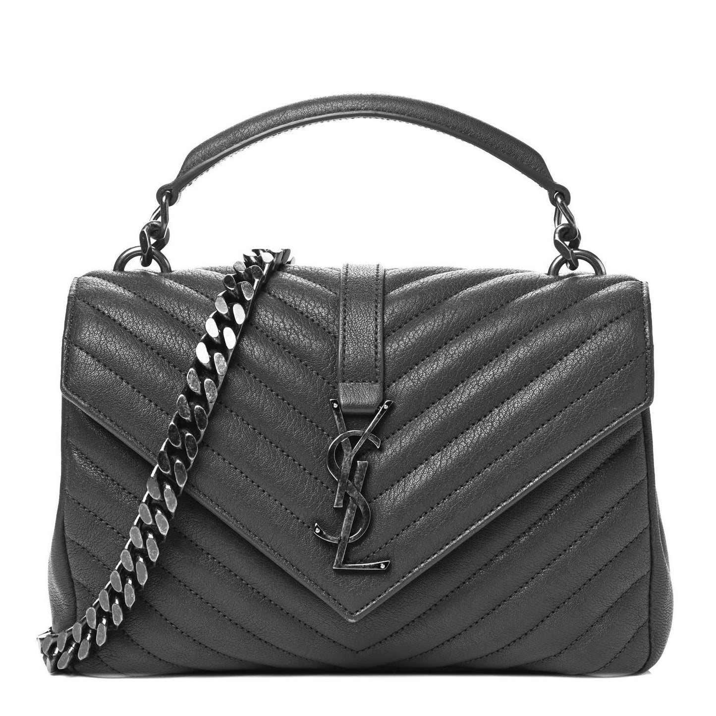 Sheepskin Matelasse Chevron Monogram Medium College Bag Asphalt