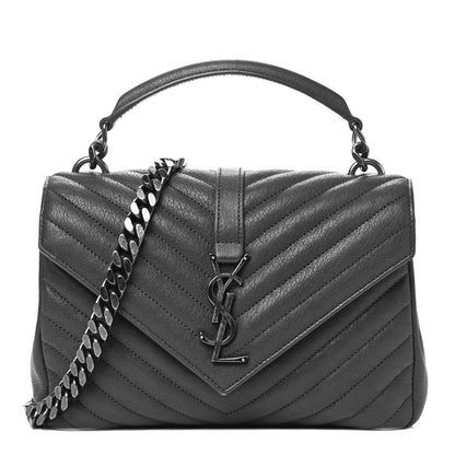 Saint Laurent Sheepskin Matelasse Chevron Monogram Medium College Bag Asphalt 2 of 15