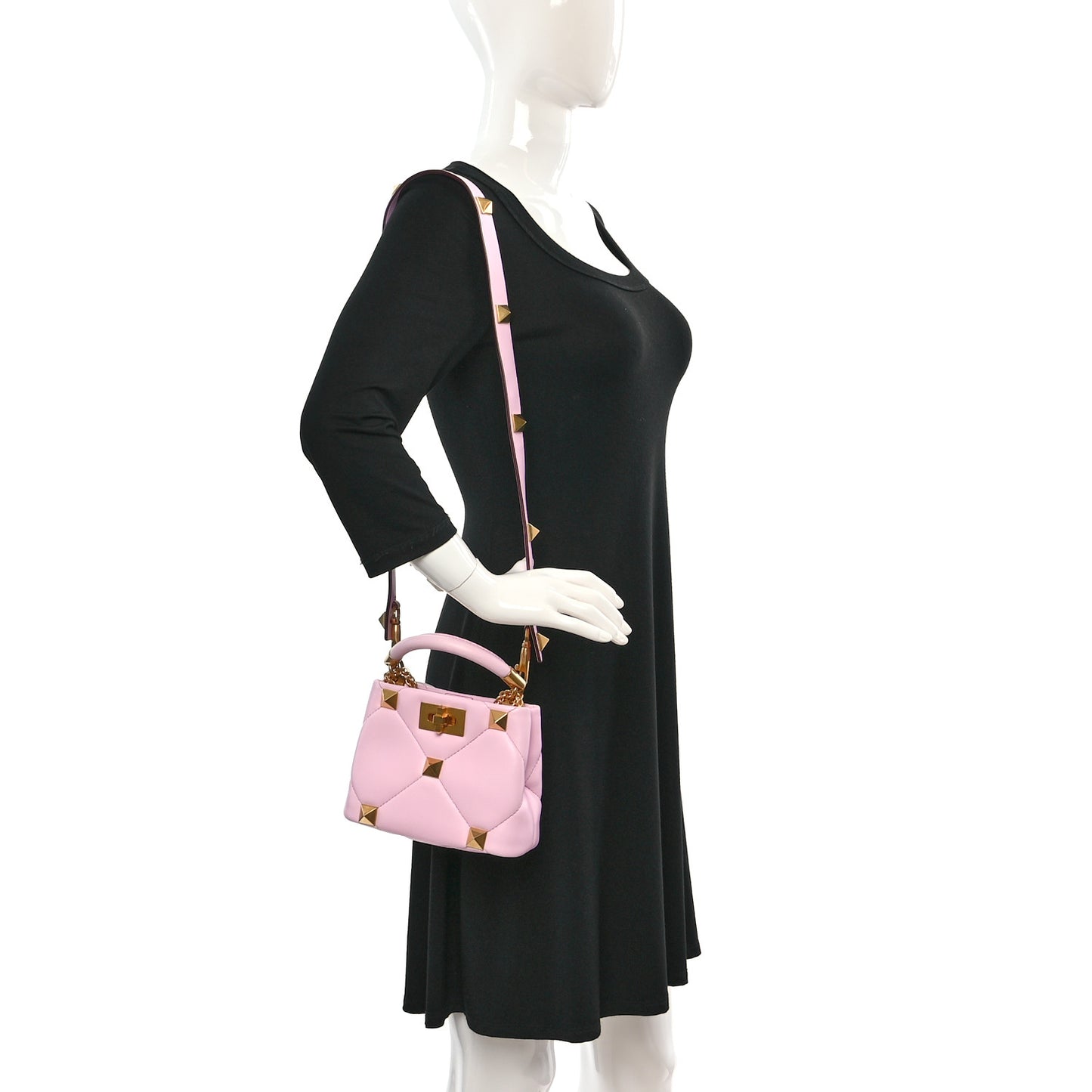 Nappa Mini Roman Stud The Handle Bag Pink Borealis