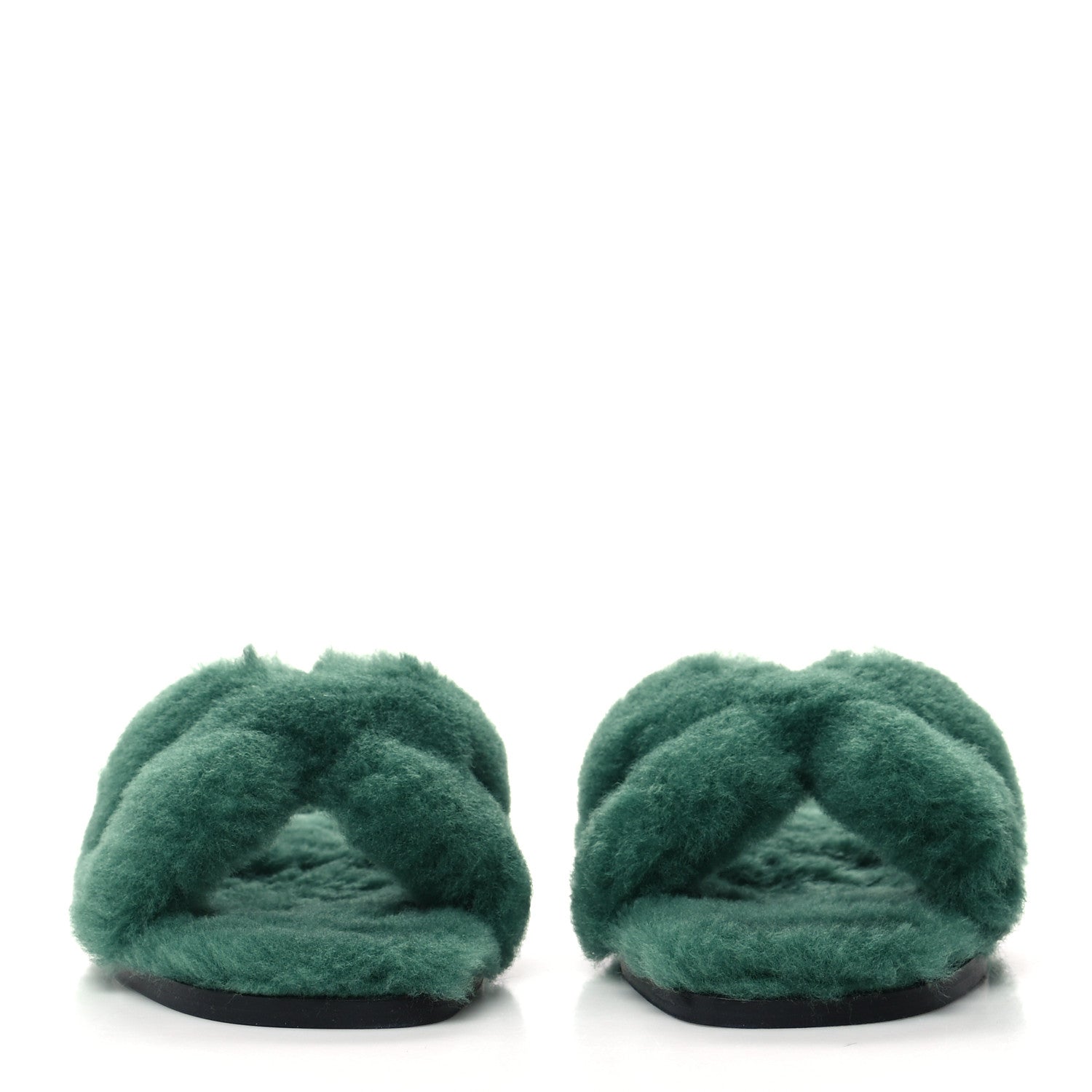 Hermes Woolskin Oran Sandals 37 Vert Anglais 2 of 8