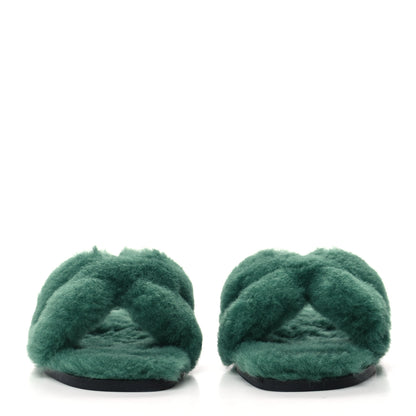 Hermes Woolskin Oran Sandals 37 Vert Anglais 2 of 8