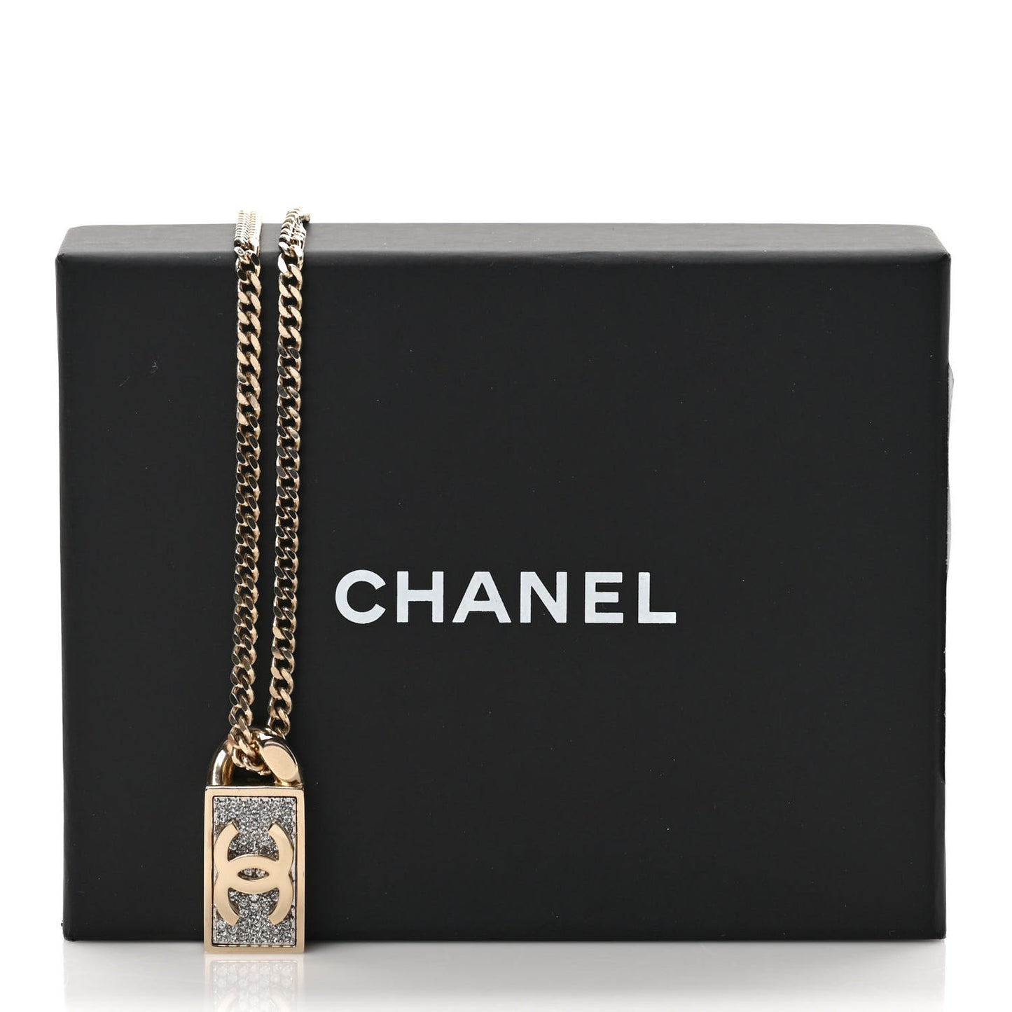 Crystal Dog Tag Charm Necklace Gold